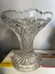 Tapered Brilliant Cut Crystal Vase With Pie Crust Rim