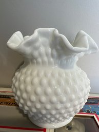 White Fenton Ruffled Hobnail Vase