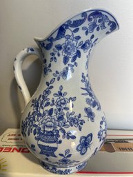 Stunning Vintage Blue And White Porcelain Water Pitcher