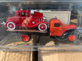 Diecast 1941 Chevy Flatbed Truck And Vintage Roadster Car - Ajax Towing Service Westport, CT