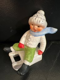 Vintage M.I. Hummel Goebel Porcelain Figurine #13 904-07 Boy On Sled With Scarf
