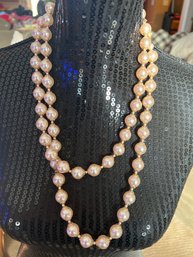 Double Strand Simulated Pearl Necklace With Decorative Gold Accents