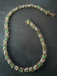 Genuine 10K Gold And Emerald Tennis Bracelet