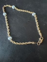 Genuine 10K Gold And Pearl Rope Chain Bracelet