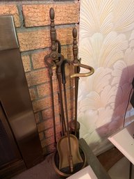 Vintage Brass Fireplace Tools With Stand