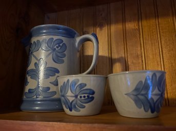3- Piece Collectable Country Blue Stoneware Pottery