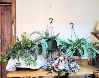 Lot Of Four Artificial Plants Including Pair Of Hanging Ferns