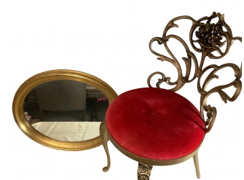 Gold Framed Mirror And Vanity Chair