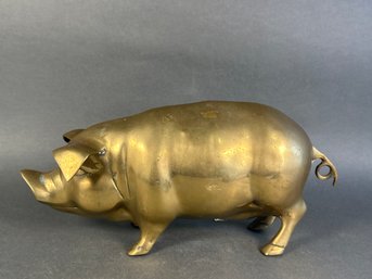 Large Vintage Brass Pig Piggy Bank