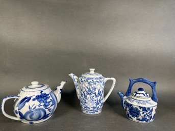 Nantucket & Pier 1 Blue And White Tea Pots