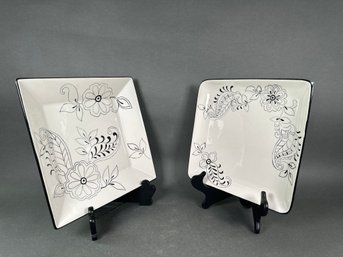 Gates Ware By Laurie Gates Black & White Floral Plates