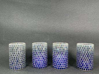Pretty Blue Glass 'Mosaic Style' Candle Holders