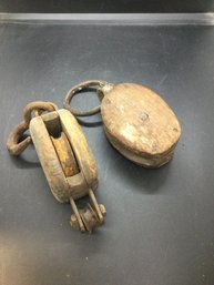 Set Of 2 Small Antique Pulleys