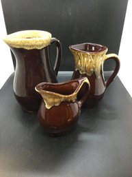 Lot Of 3 Robinson Ransbottom Brown Drip Pitchers