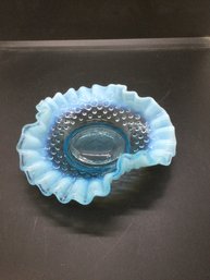 Fenton Opalescent Blue Ruffled Hobnail Bon Bon Dish