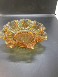 Fenton Amber Glass Ruffled Thumbprint 8 Candy Dish