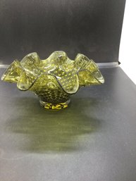 Westmoreland Green Glass Hobnail Ruffled 8 Bowl