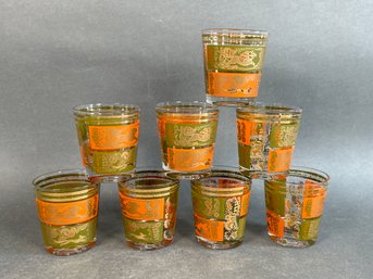 Vintage Fox Hound Royal Hickman Orange Green Cocktail Glasses