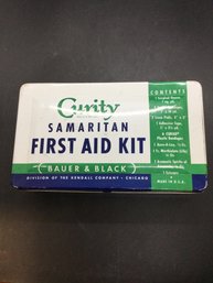 Vintage Curity Samaritan First Aid Kit Tin And NOS Original Contents