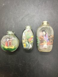 Antique Reverse Painted Chinese Snuff Bottles Lot Of 3