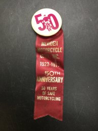 Meriden CT Motorcycle Club 50th Anniversary Pin And Ribbon 1973