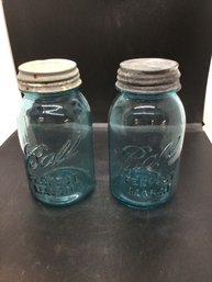 Blue Ball Canning Jars With Zinc Lids Pair