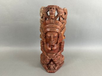 Beautiful Mayan Wood Carved Totem Pole Figurine