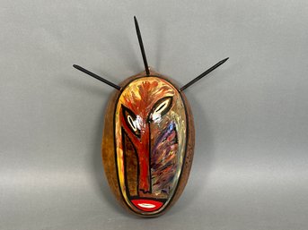 Hand Painted Unique Mask With Wooden Pegs