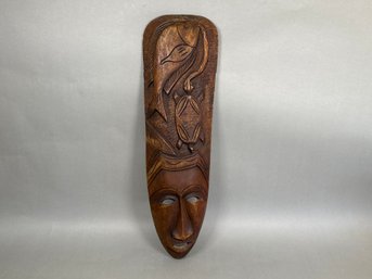 Vintage Decorative Mask With Turtle & Fish Wood Carved Detail