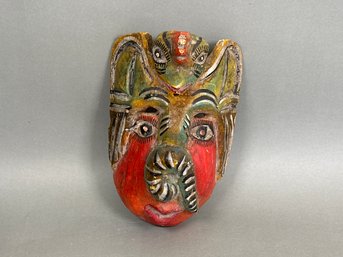 Vintage Wood Carved Mexican Folk Art Mask
