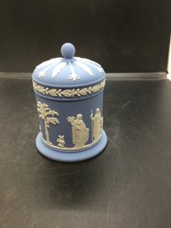 Beautiful Antique Wedgwood Blue And White Jasperware Tobacco Jar With Lid