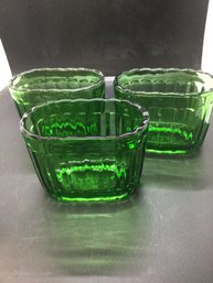 Emerald Green Vase- Mate Glass Vases Lot Of 3