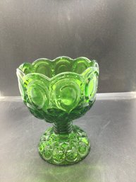 L.E.Smith Moon And Stars Green Glass Compote Candy Dish