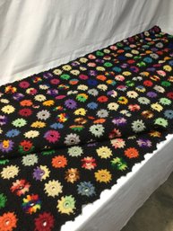 Vintage Crocheted Afghan Granny Squares Blanket