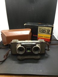 Vintage Kodak 35mm Stereo Camera W/ Twin Anaston F3.5/lenses With Leather Case And Top Box