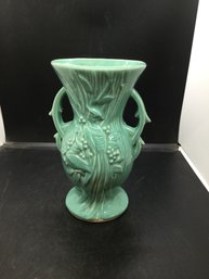 8 Inch McCoy Pottery Turquoise Glaze Bird Of Paradise Vase
