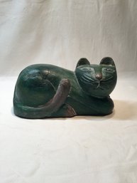Hand Carved Wooden Cat Sculpture