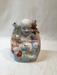 Vintage Chinese Hand Painted Happy Sittingbuddha With Children