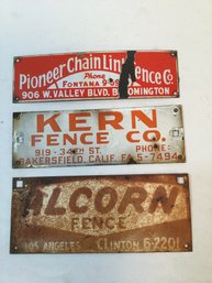 1950s Porcelain Enamel Fence Company Signs Lot Of 3