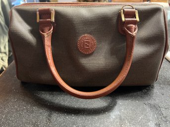 Vintage Fendi Designer Handbag With Leather Trim