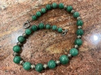 Vintage Jade And Silver Beaded Necklace