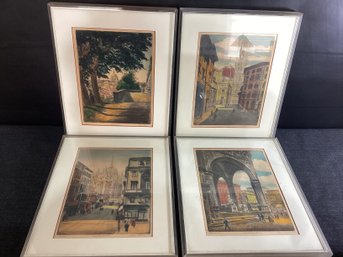 4 Hand Colored Engraved Etchings, Pencil Signed, And Titled, In Great Shape