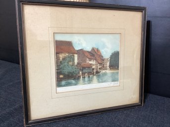 Vintage Old Hand Colored Etching, Pencil Signed, Lower Right (J Dolf) Listed Artist
