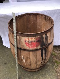 Large Vintage Wood Barrel. Approximately 29 Inches High.