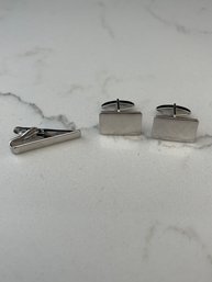 Sterling Cufflinks And Tie Clip Set