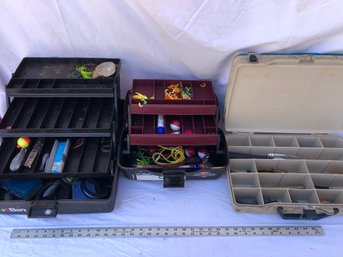 3 Fishing Tackle Boxes With Various Supplies
