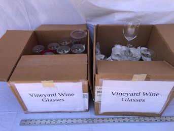 Large Lot Of Two Boxes Of Winery Glasses, See Pics