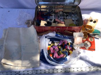 Container Filled With Needlepoint Supplies, See Pics