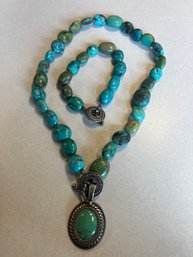 Carolyn Pollack Jasper And Turquoise Sterling Pendant Necklace/bracelet Set