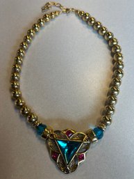 Designer Gold Tone Beaded Jeweled Necklace